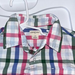 Crew cuts long sleeve button down. Pink, blue and green plaid.